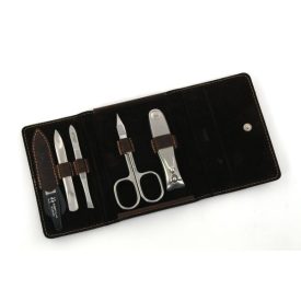   Manikűrkészlet | Pénztárca | 5 részes | Kombiolló | Erős Körömcsipesz | Rozsdamentes | Tevebőr tok | Barna