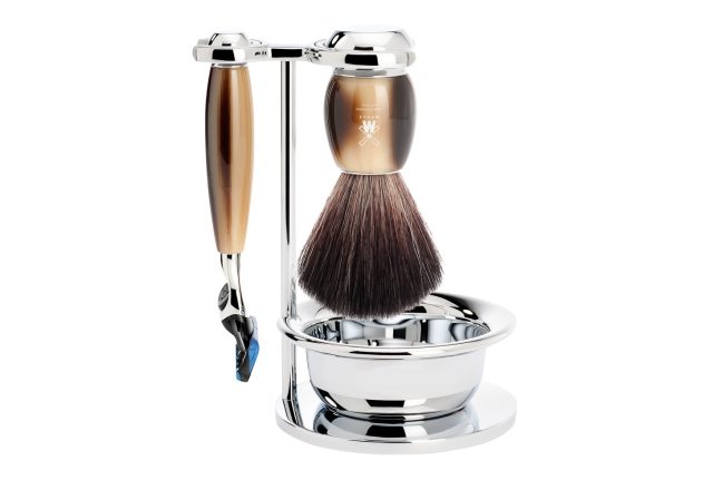 Vivo Borotvakészlet | Gillette Fusion | Black Fibre Pamacs | Tálka | Állvány | Szaru Színű