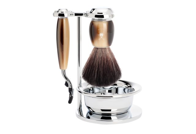 Vivo Borotvakészlet | Gillette Mach3 | Black Fibre Pamacs | Tálka | Állvány | Szaru Színű