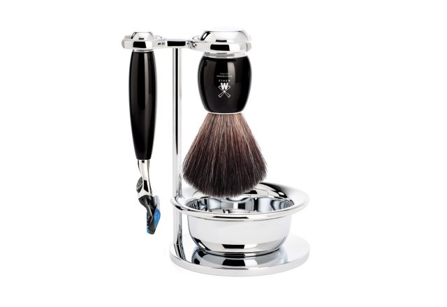 Vivo Borotvakészlet | Gillette Fusion | Black Fibre Pamacs | Tálka | Állvány | Fekete