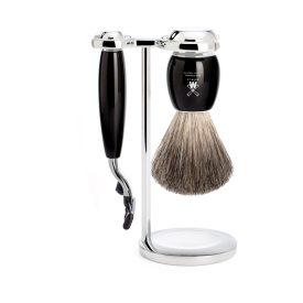   Vivo Borotvakészlet | Gillette Mach3 | Pure Borzszőr Pamacs | Állvány | Fekete