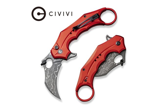 Incisor II zsebkés | karambit | damaszk penge | piros alumínium markolat